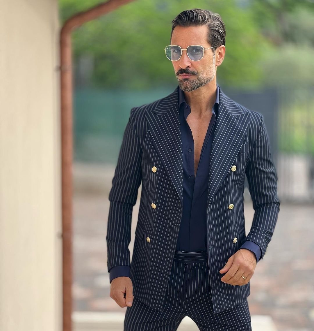 Costume classique à rayures noires pour homme, croisé, deux pièces, veste et pantalon, sur mesure, de créateur, pour occasion formelle 