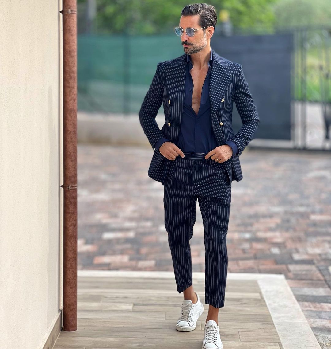 Costume classique à rayures noires pour homme, croisé, deux pièces, veste et pantalon, sur mesure, de créateur, pour occasion formelle 