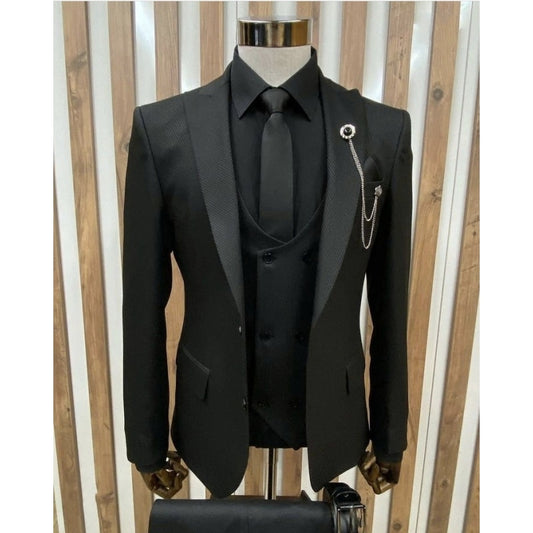 Black Wedding Men Suits Groom Tuxedos Business Blazer Trousers Prom Party Wear Coat 3Pcs(Jacket+Pants+Vest)Costume Homme Mariage