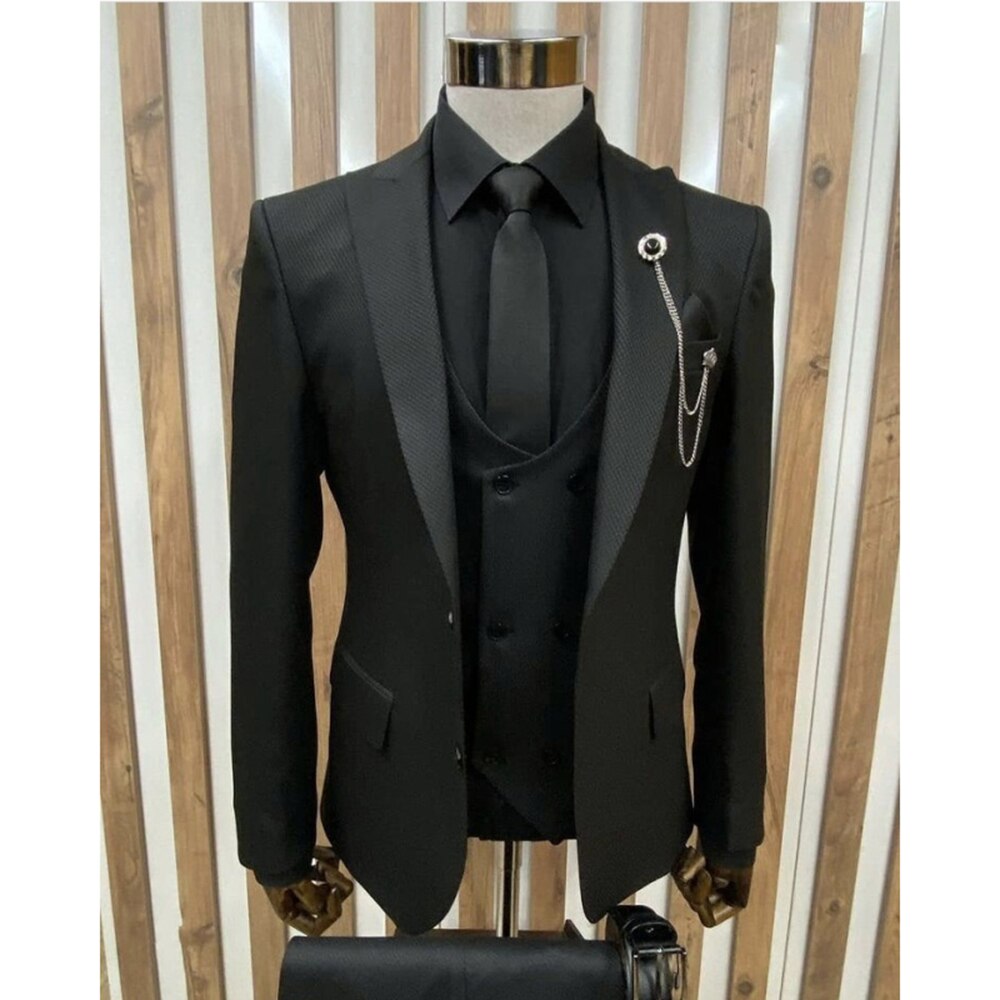 Black Wedding Men Suits Groom Tuxedos Business Blazer Trousers Prom Party Wear Coat 3Pcs(Jacket+Pants+Vest)Costume Homme Mariage