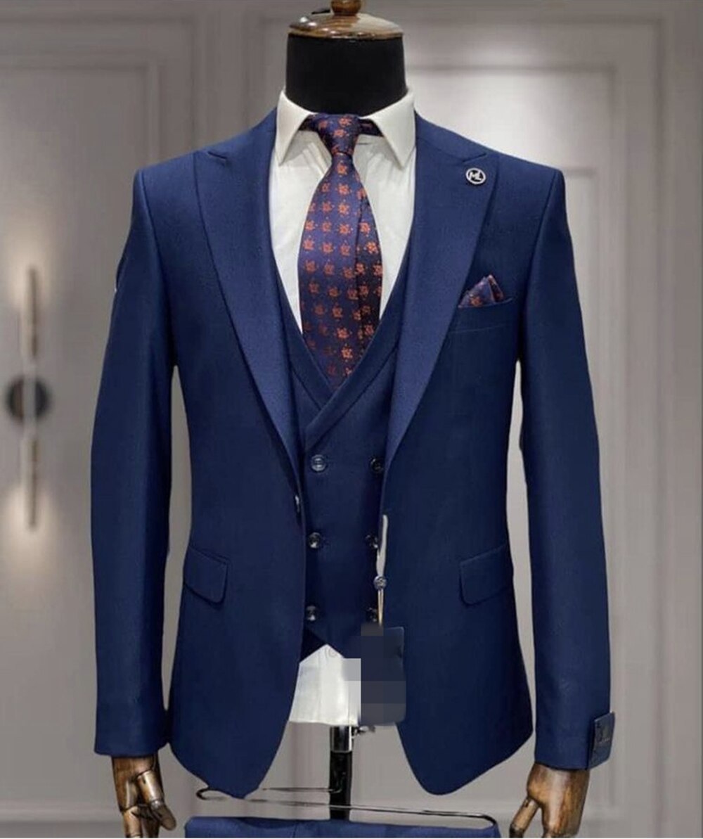 Black Wedding Men Suits Groom Tuxedos Business Blazer Trousers Prom Party Wear Coat 3Pcs(Jacket+Pants+Vest)Costume Homme Mariage