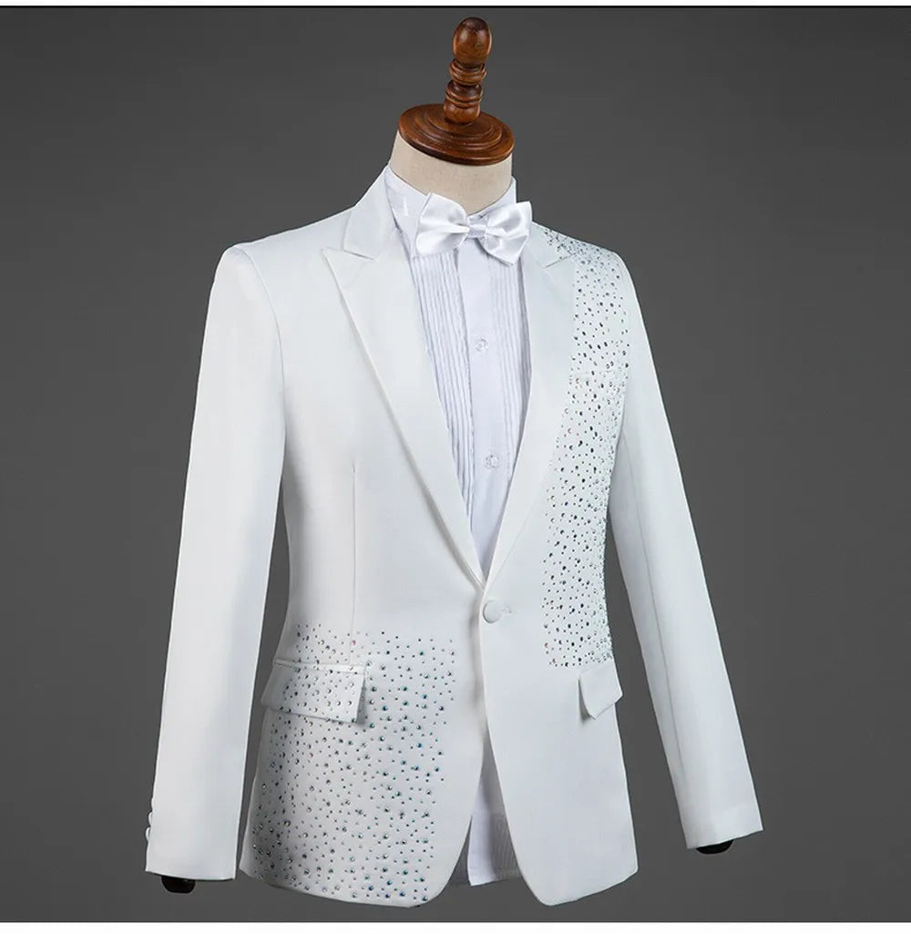 Traje de hombre para ocasión especial en blanco y negro, para novio, padrino de boda, esmoquin, conjunto de 2 piezas, chaqueta, pantalones, lazo de regalo. 