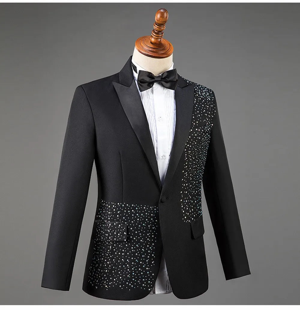 Traje de hombre para ocasión especial en blanco y negro, para novio, padrino de boda, esmoquin, conjunto de 2 piezas, chaqueta, pantalones, lazo de regalo. 