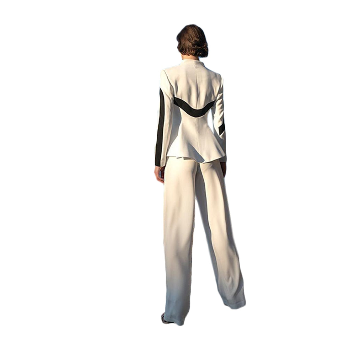 Ensemble pantalon et veste pour femme, coupe slim, noir et blanc, idéal pour le bureau, les soirées, les bals de promo ou les loisirs. 