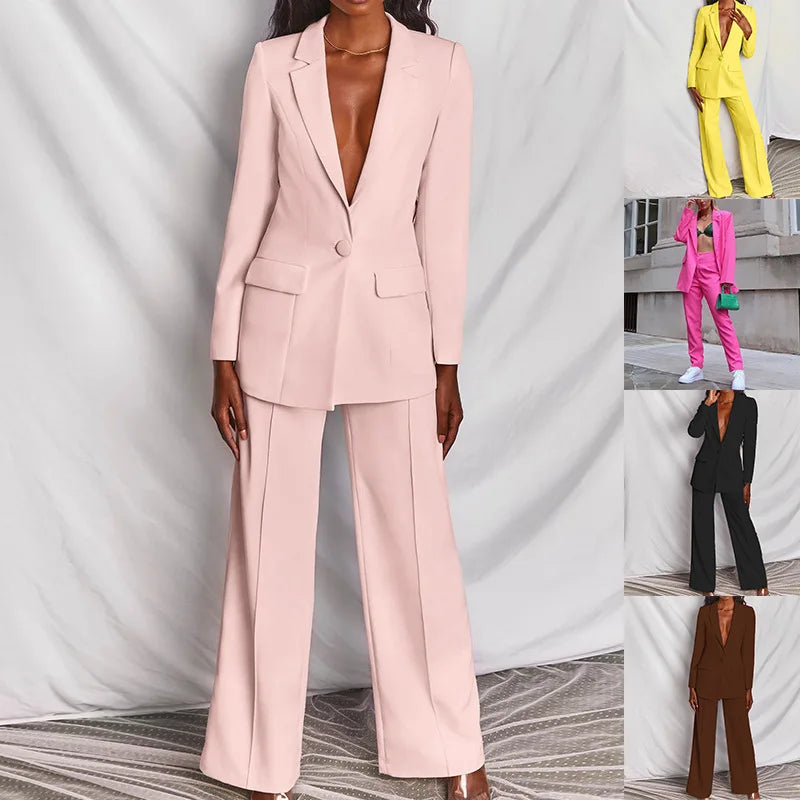 Costume noir pour femme, nouveau, décontracté, blazer, veste, pantalon, costumes 2 pièces, élégants, pour dames, pour les déplacements professionnels, formels, ensembles de pantalons 