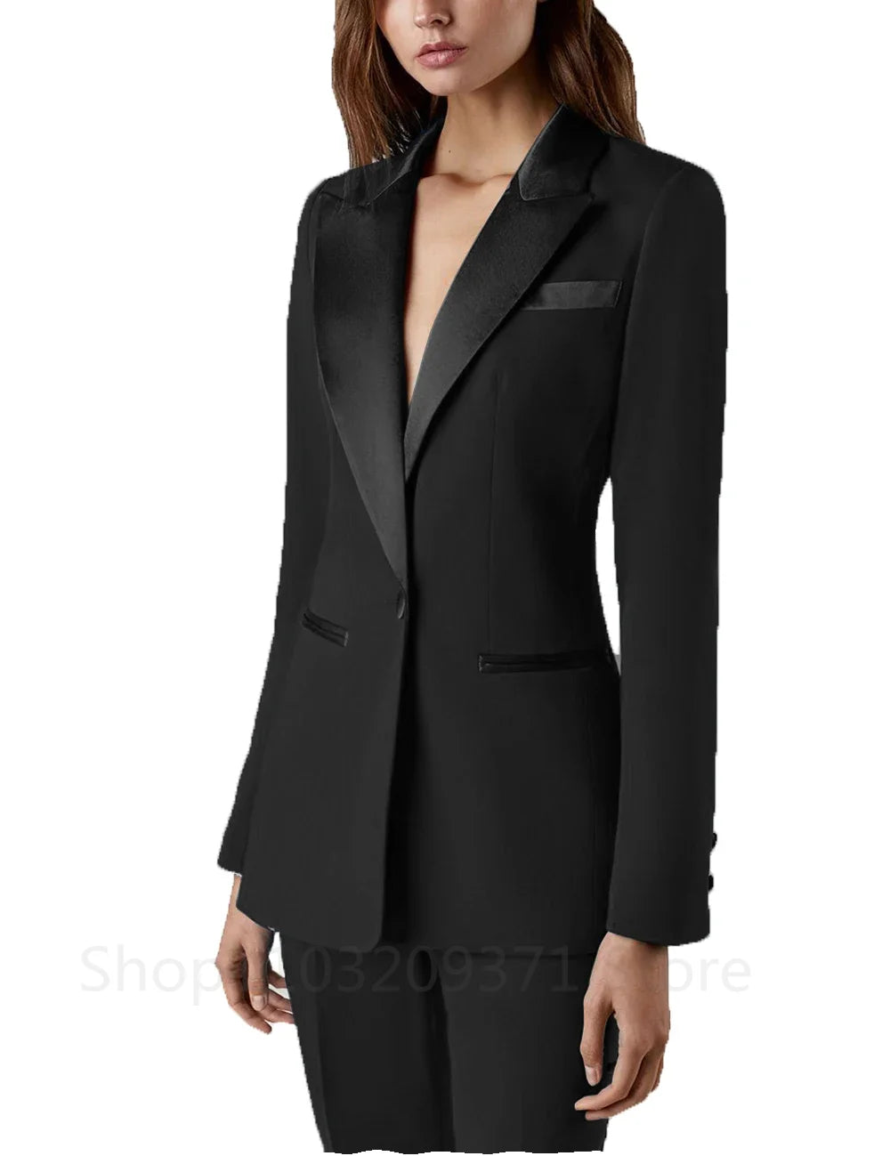 Traje negro de 2 piezas para mujer, para boda, esmoquin, fiesta, oficina, trabajo, corte entallado, para dama de negocios, blazer con pantalones. 