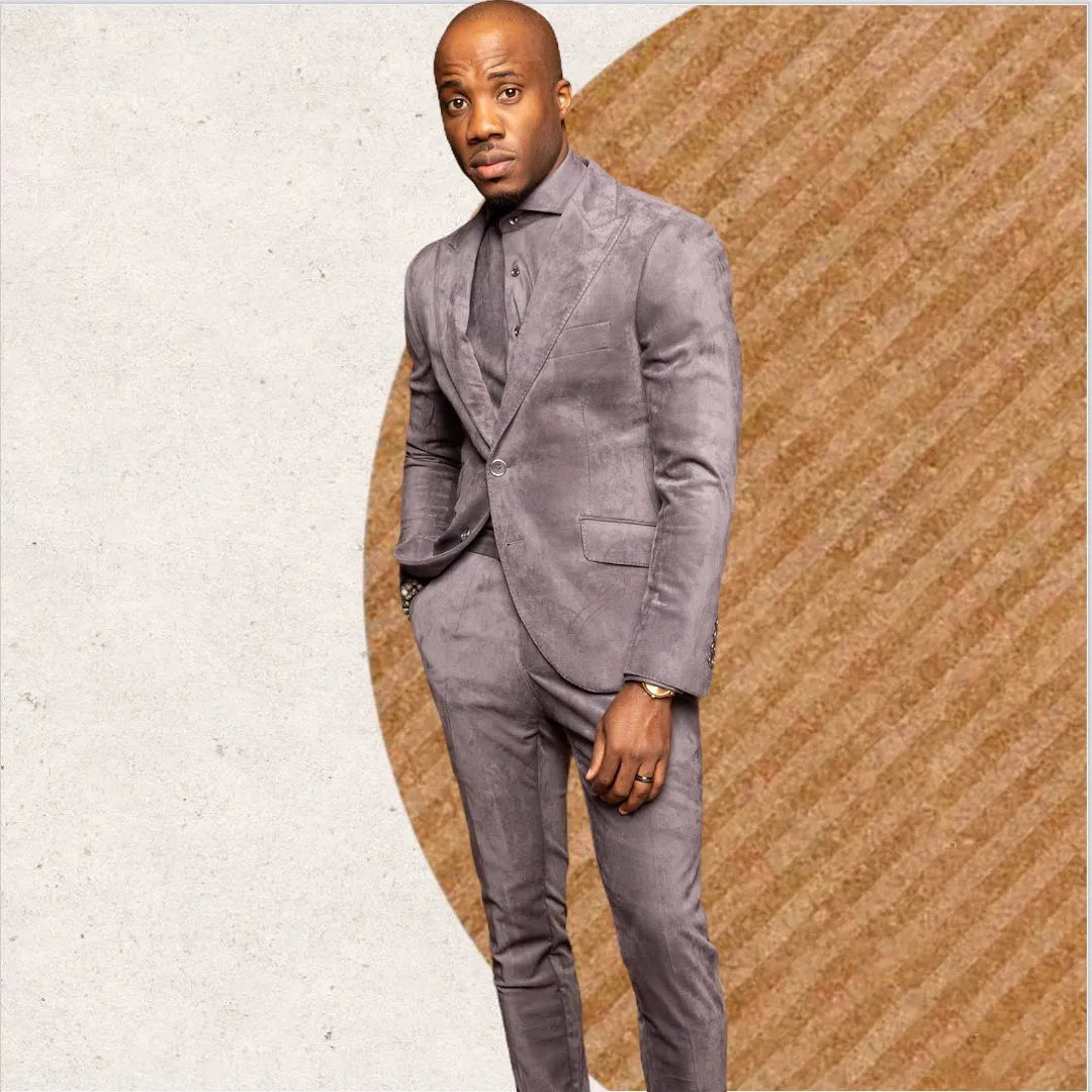 Blazer gris velours moderne pour homme, costume de mariage, robe de bal, smoking slim fit, ensemble veste et pantalon sur mesure (2 pièces) 