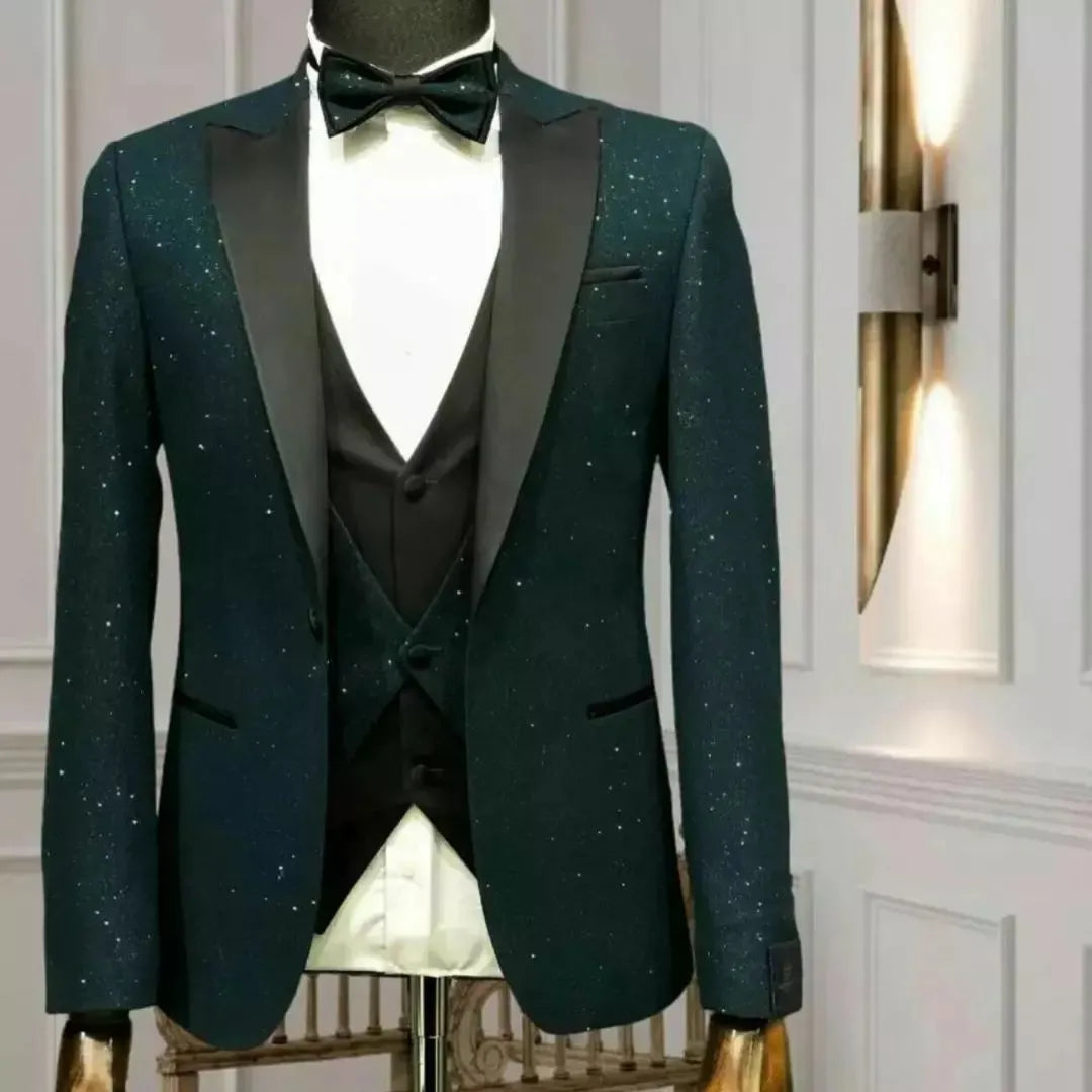 Conjunto de blazer de 3 piezas, diseño ajustado, traje de boda brillante para hombre, esmoquin de un botón, vestido masculino de talla grande 