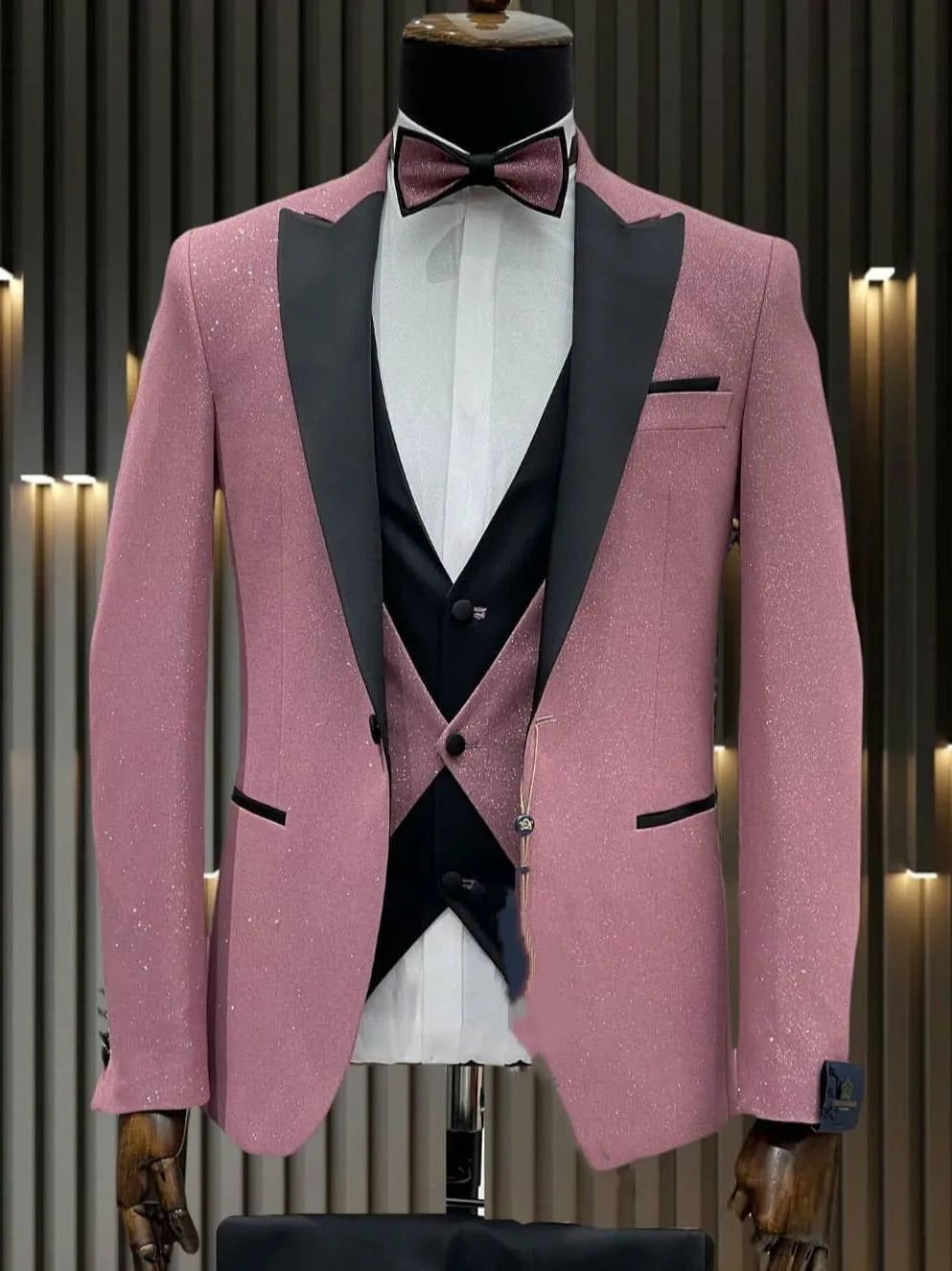 Conjunto de blazer de 3 piezas, diseño ajustado, traje de boda brillante para hombre, esmoquin de un botón, vestido masculino de talla grande 