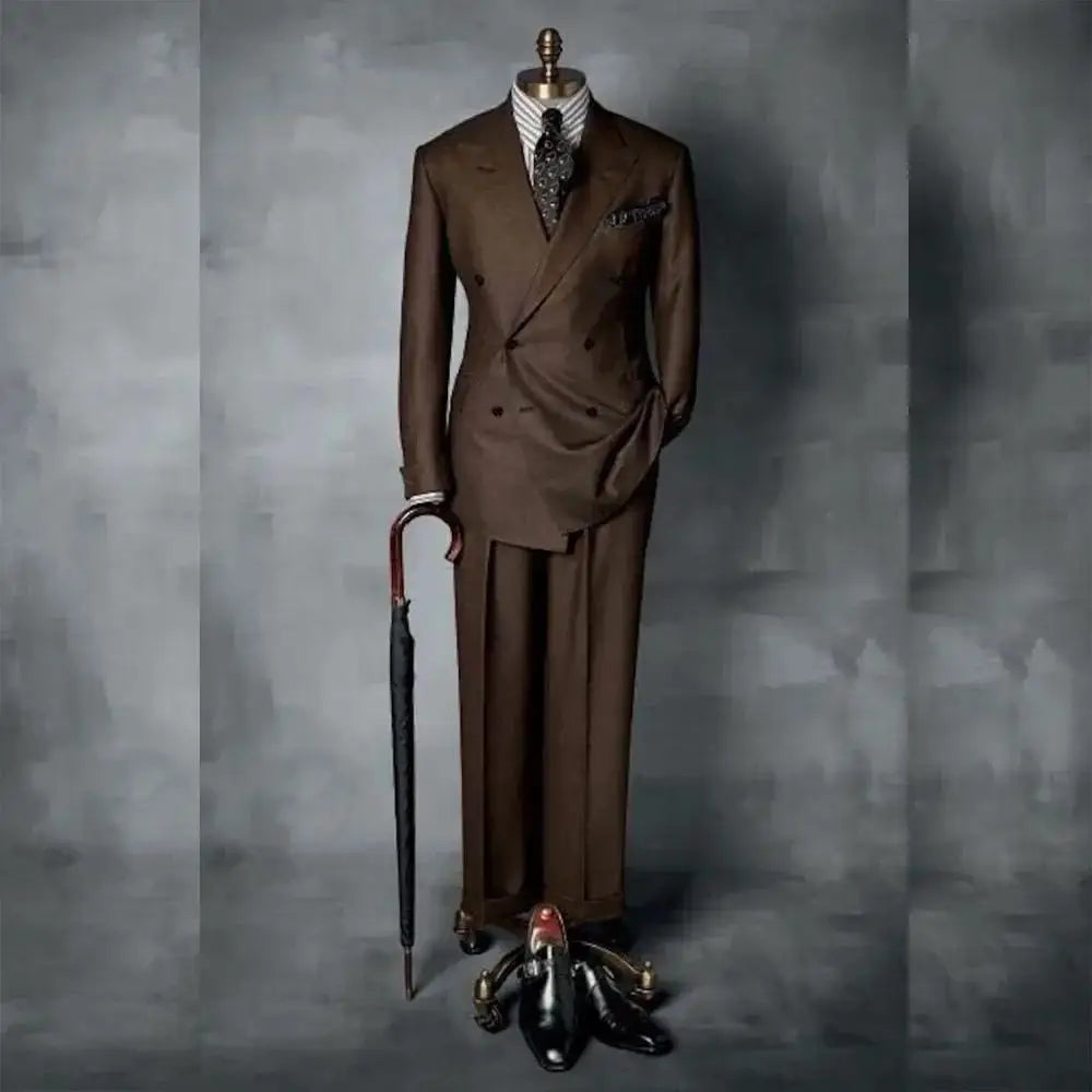 Elegante blazer cruzado marrón para hombre. Prenda de alta calidad para bodas, fiestas y eventos formales.