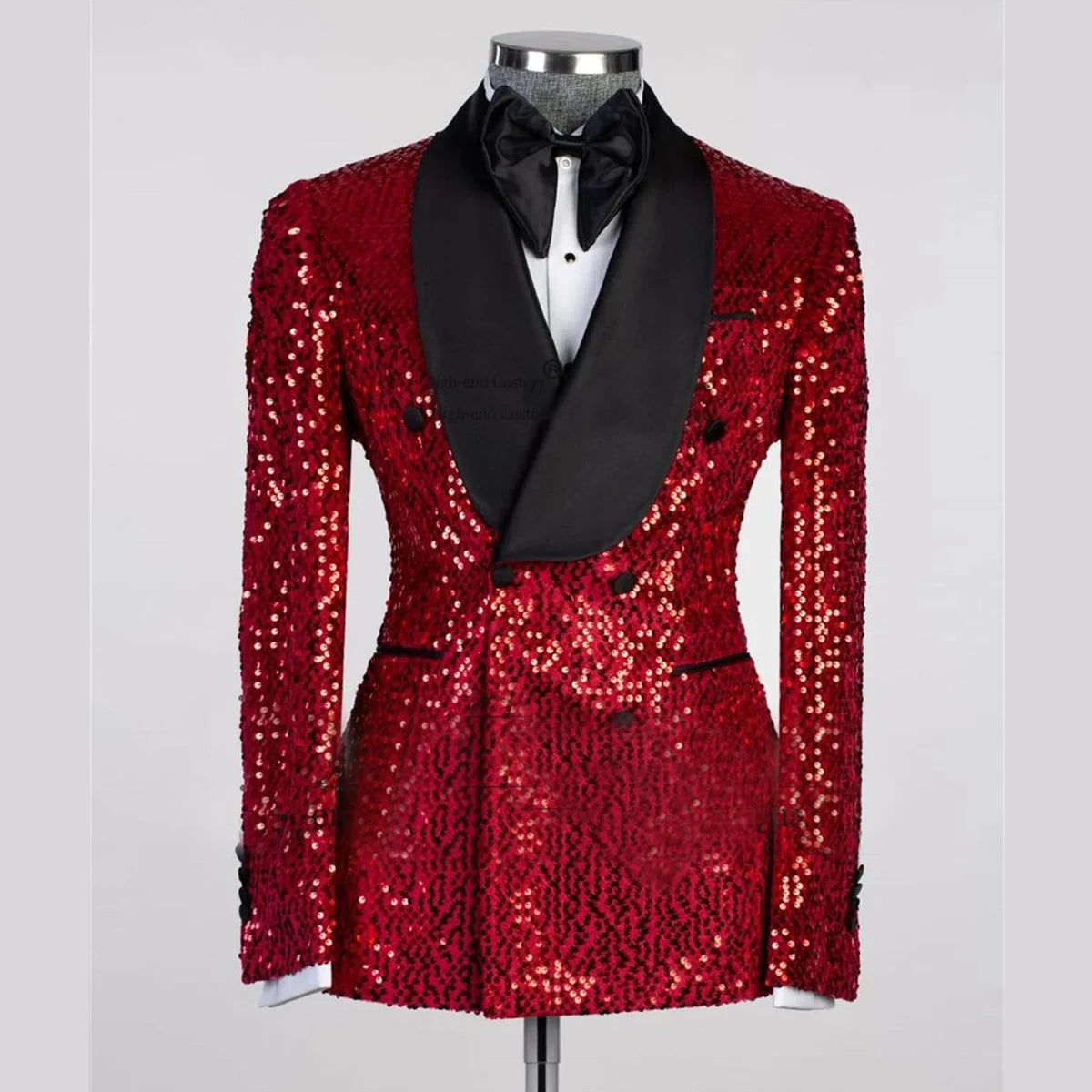 Conjunto de blazer con lentejuelas para hombre: esmoquin de dos piezas de alta calidad para fiestas, bodas y eventos formales en rojo vibrante.