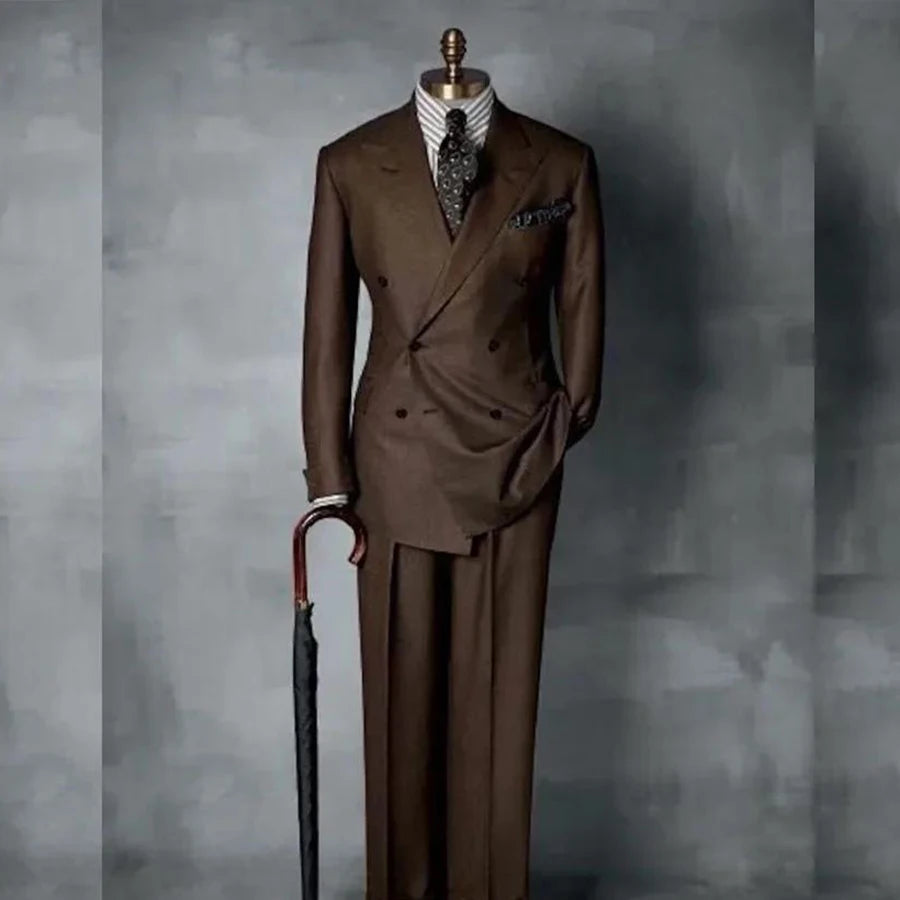 Elegante blazer cruzado marrón para hombre. Prenda de alta calidad para bodas, fiestas y eventos formales.