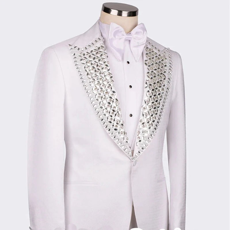 Elegant Black Tuxedo Suit Set for Men with Embellished Lapel, Perfect for Weddings, Parties, and Formal Events