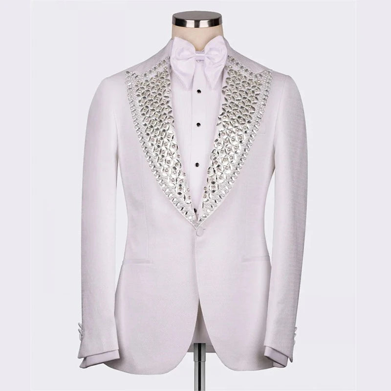Elegant Black Tuxedo Suit Set for Men with Embellished Lapel, Perfect for Weddings, Parties, and Formal Events
