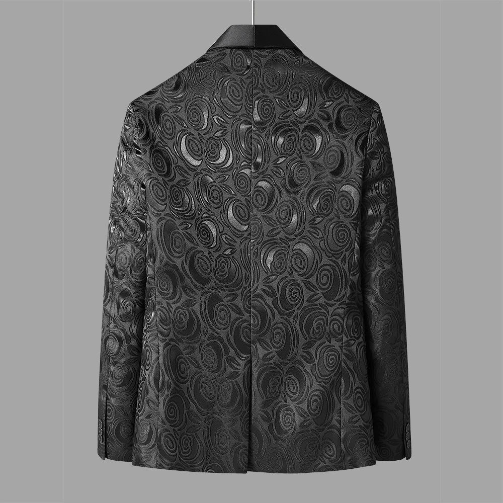 Navy Blue Floral Pattern Blazer Suit Set for Men Elegant Tuxedo Jacket with Pants Perfect for Weddings and Formal Events Fashion Outfit
