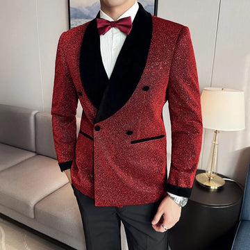 Ensemble smoking croisé rouge pailleté élégant pour homme - Parfait pour les mariages, les fêtes et les événements formels