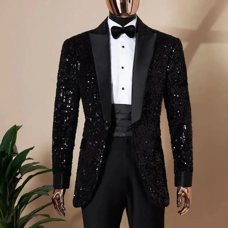 Elegante esmoquin con lentejuelas para hombre, conjunto de blazer premium de 2 piezas para bodas, fiestas y eventos formales.
