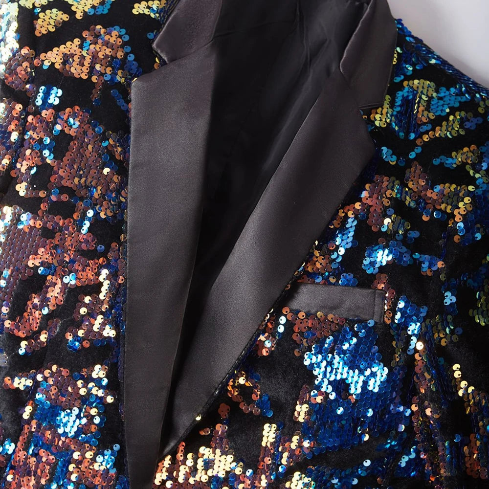 Conjunto de traje de chaqueta con lentejuelas para hombre, esmoquin de dos piezas para bodas y fiestas, elegante prenda formal con confección de alta calidad y diseño elegante.
