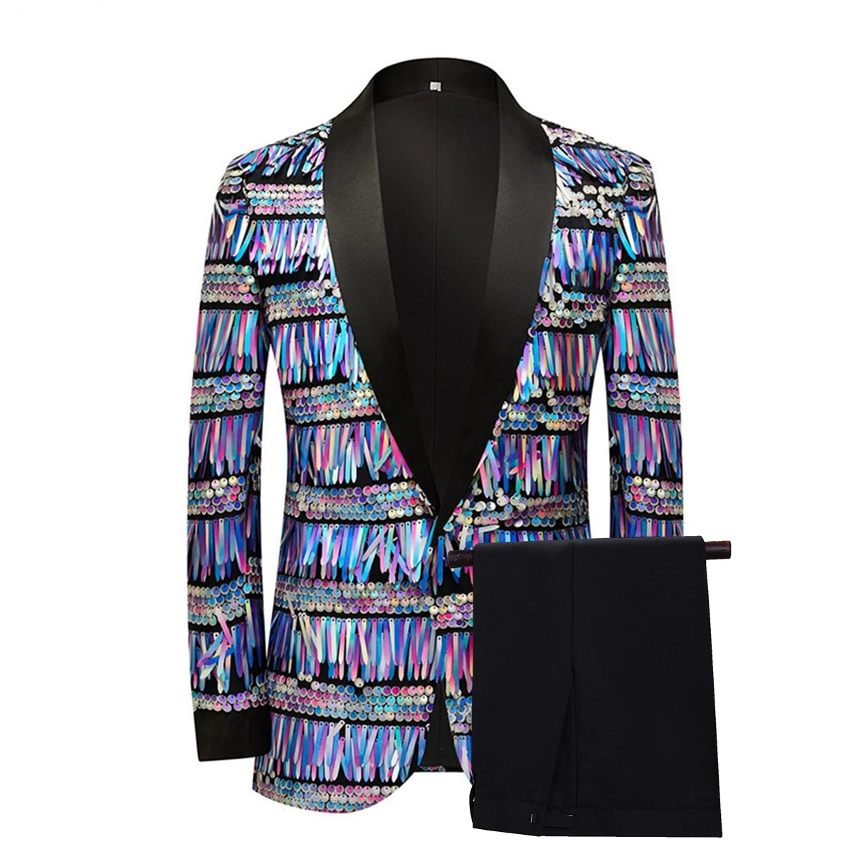 Men's Sparkling Blazer Suit Set 2-Piece Sequin Tuxedo Jacket and Pants for Elegant Parties and Weddings