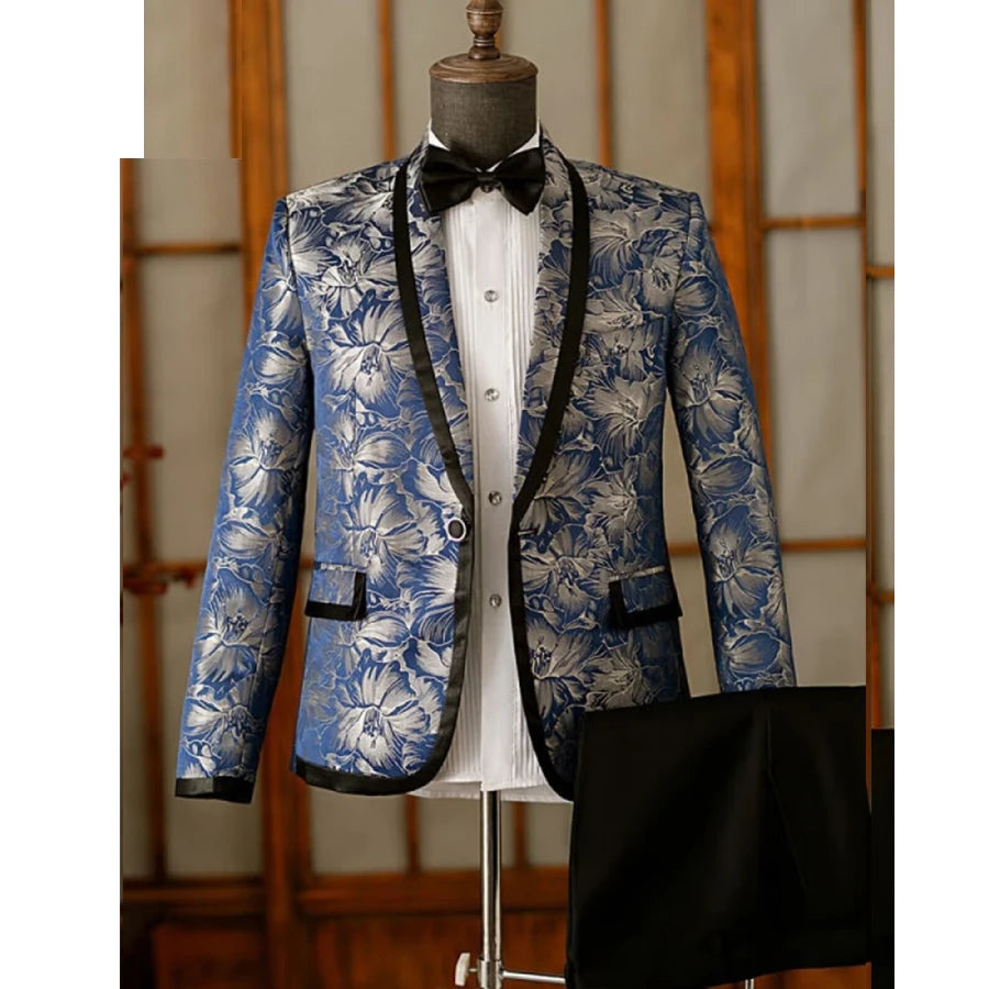 Stylish Floral Blazer Suit for Men - Tailored 2-Piece Wedding Tuxedo Set with Elegant Pants and Jacket