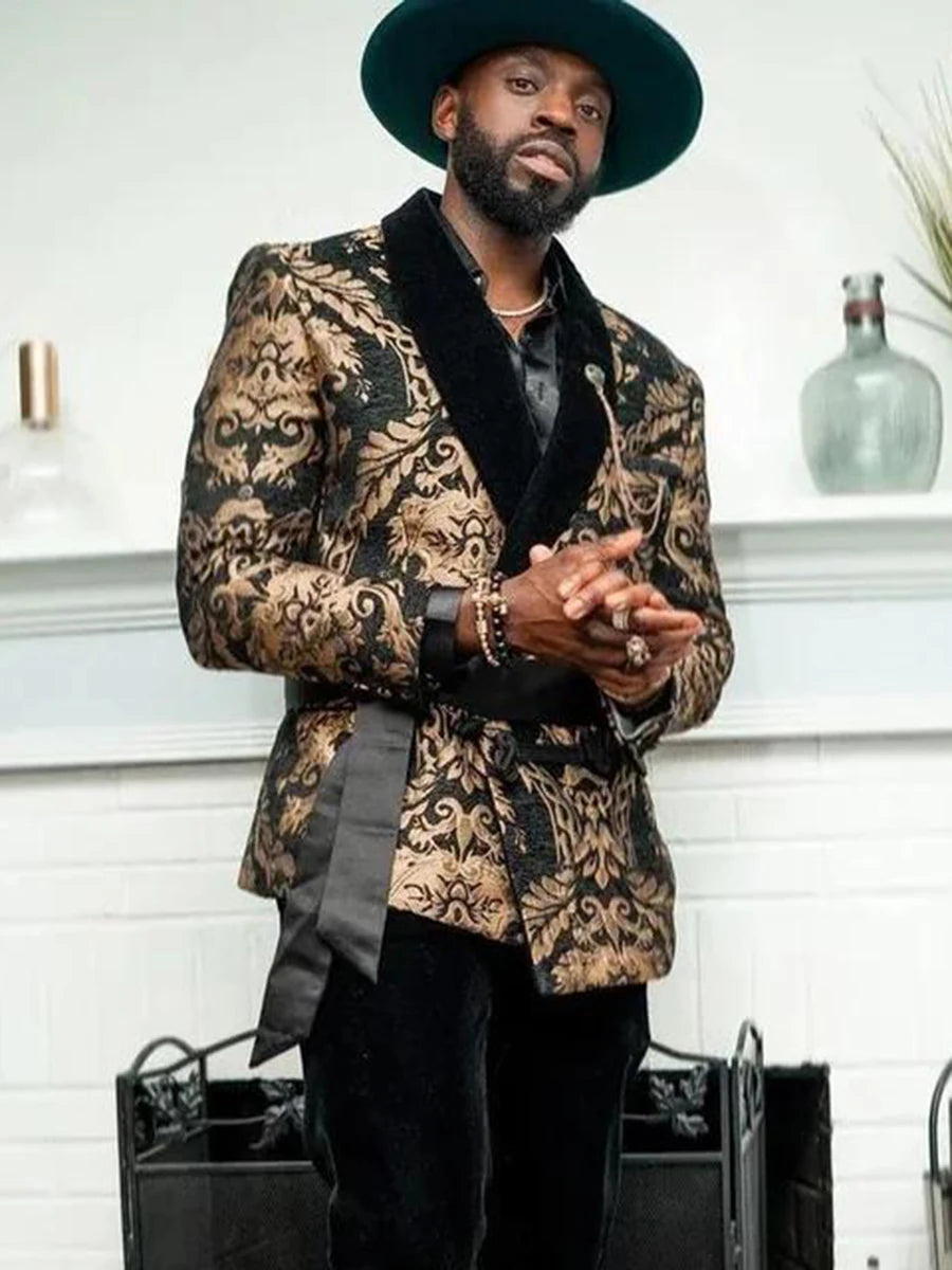 Stylish Men's 2-Piece Blazer Suit Set with Elegant Pattern - Perfect for Weddings, Parties, and Formal Events