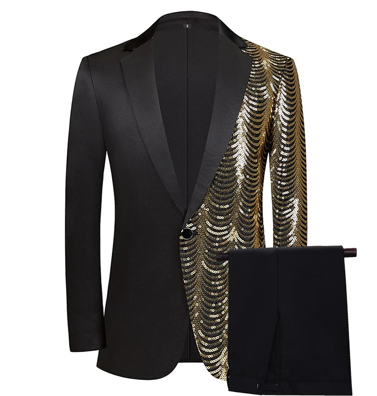 Conjunto de traje blazer con lentejuelas para hombre, elegante chaqueta de esmoquin con pantalones para fiestas y bodas, elegante atuendo de moda.