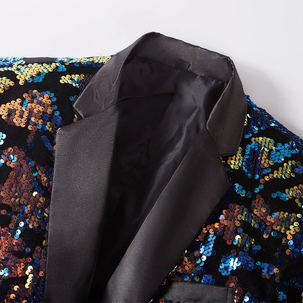 Conjunto de traje de chaqueta con lentejuelas para hombre, esmoquin de dos piezas para bodas y fiestas, elegante prenda formal con confección de alta calidad y diseño elegante.
