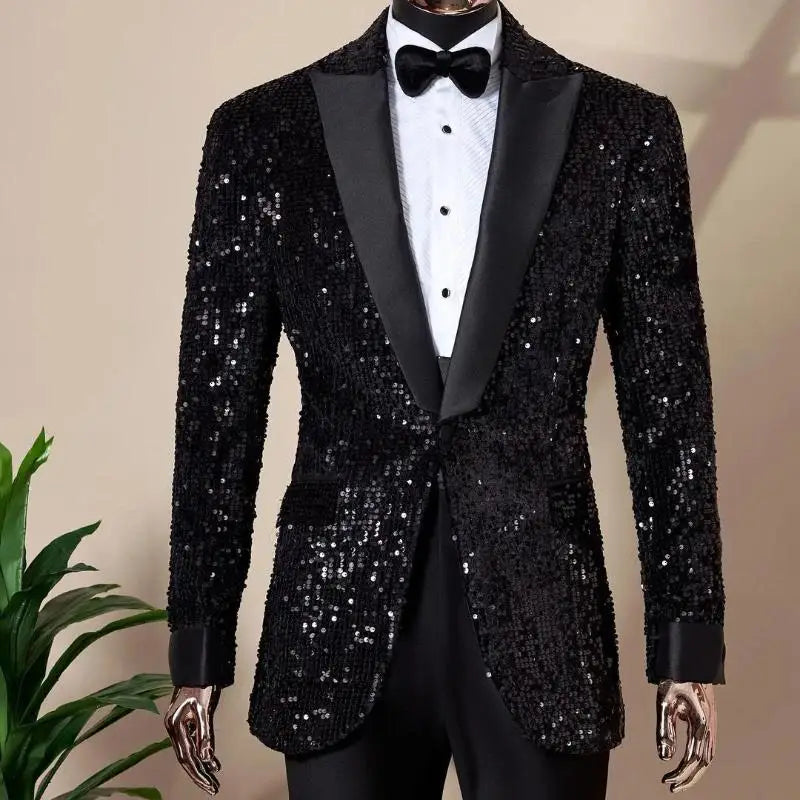 Elegante esmoquin con lentejuelas para hombre, conjunto de blazer premium de 2 piezas para bodas, fiestas y eventos formales.