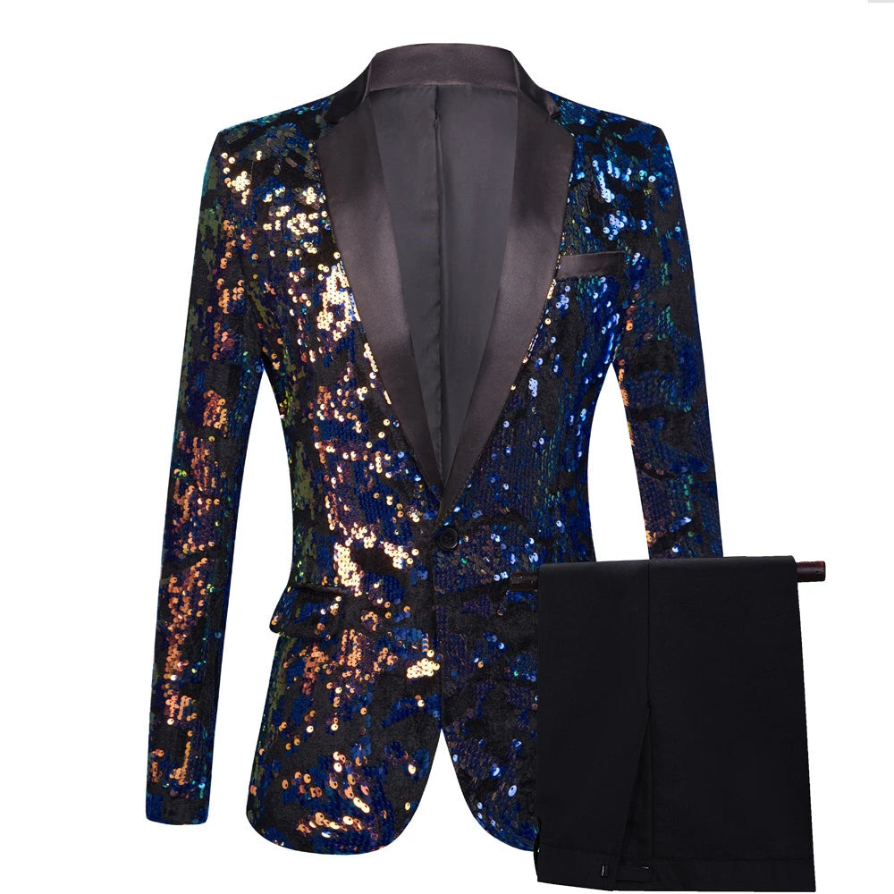 Conjunto de traje de chaqueta con lentejuelas para hombre, esmoquin de dos piezas para bodas y fiestas, elegante prenda formal con confección de alta calidad y diseño elegante.