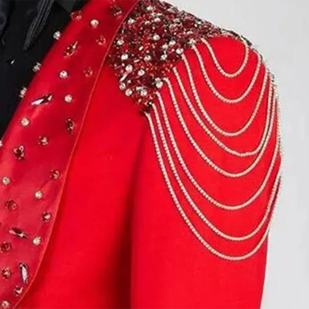 Glamorous Red Sequin Blazer Suit for Men 3-Piece Tuxedo Set Perfect for Weddings, Parties, and Special Occasions