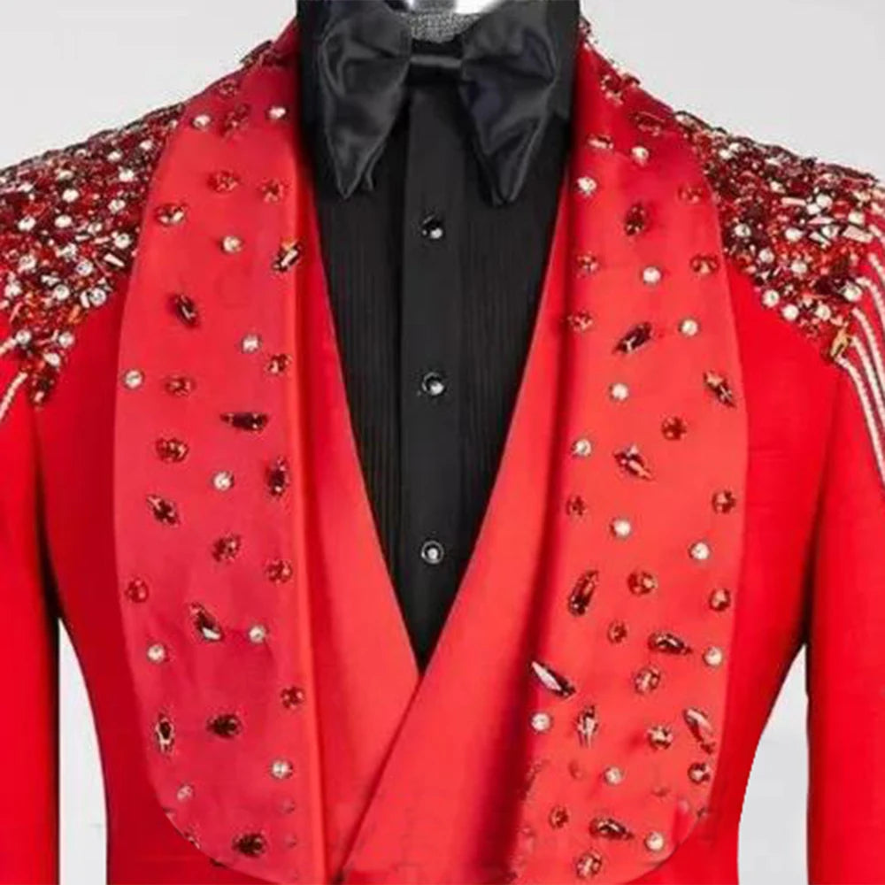 Glamorous Red Sequin Blazer Suit for Men 3-Piece Tuxedo Set Perfect for Weddings, Parties, and Special Occasions