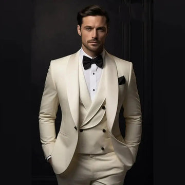 Elegante conjunto de traje beige de 2 piezas para hombre, chaqueta y pantalón de esmoquin de boda a medida para eventos formales.