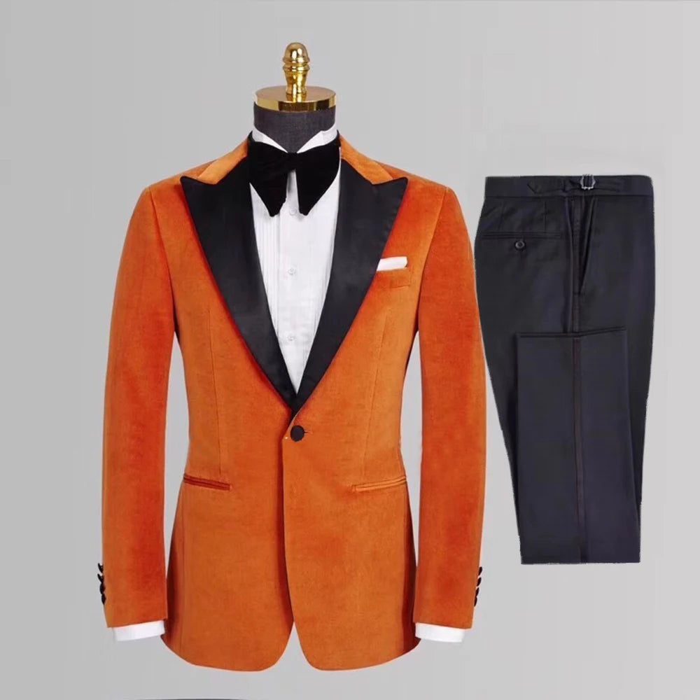 Elegant Velvet Tuxedo Suit Set for Men – Stylish 2-Piece Blazer and Pants for Weddings and Formal Occasions – Tailored Fit