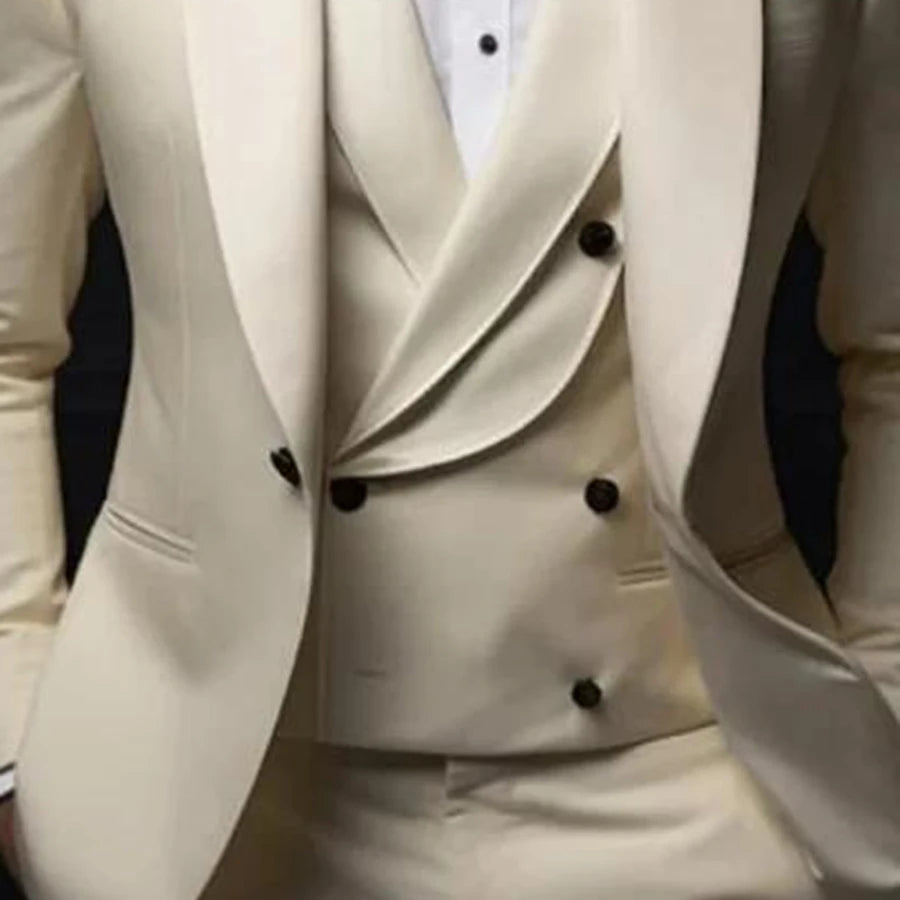 Elegant Beige 2-Piece Men's Blazer Suit Set, Tailored Wedding Tuxedo Jacket and Pants for Formal Events