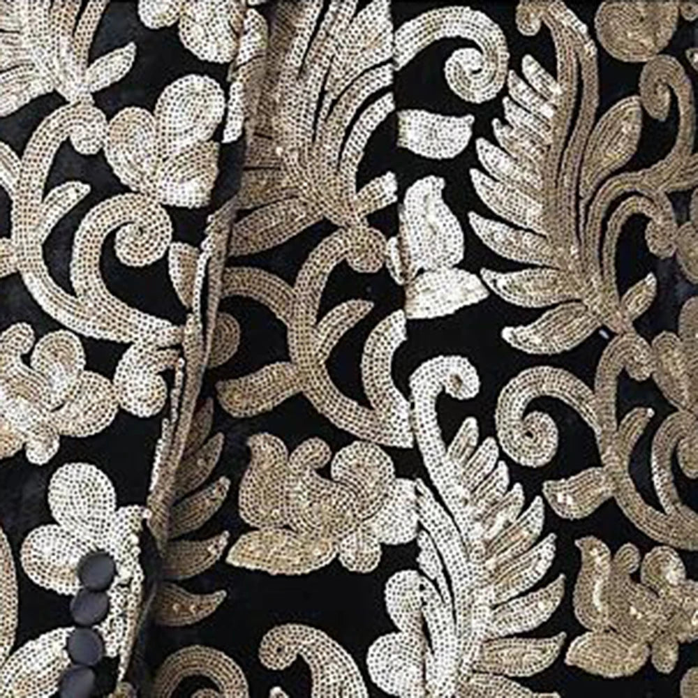 Elegant Gold Floral Tuxedo Blazer for Men - Premium 2-Piece Suit Set for Weddings, Parties, and Formal Events