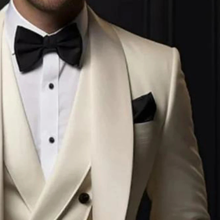 Elegant Beige 2-Piece Men's Blazer Suit Set, Tailored Wedding Tuxedo Jacket and Pants for Formal Events