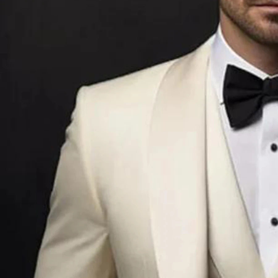 Elegant Beige 2-Piece Men's Blazer Suit Set, Tailored Wedding Tuxedo Jacket and Pants for Formal Events
