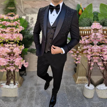 Elegante conjunto de traje de 3 piezas con chaleco para hombre, elegante chaqueta de esmoquin para bodas, fiestas y eventos formales, atuendo negro de diseñador.