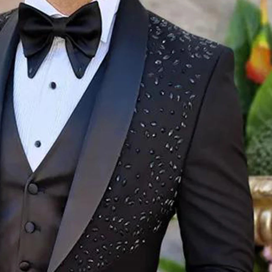 Ensemble élégant 3 pièces pour homme : blazer et gilet, veste de smoking élégante pour mariages, fêtes et événements formels, tenue noire de créateur
