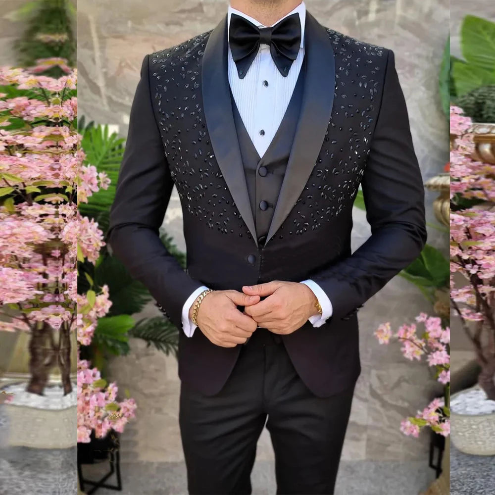 Ensemble élégant 3 pièces pour homme : blazer et gilet, veste de smoking élégante pour mariages, fêtes et événements formels, tenue noire de créateur