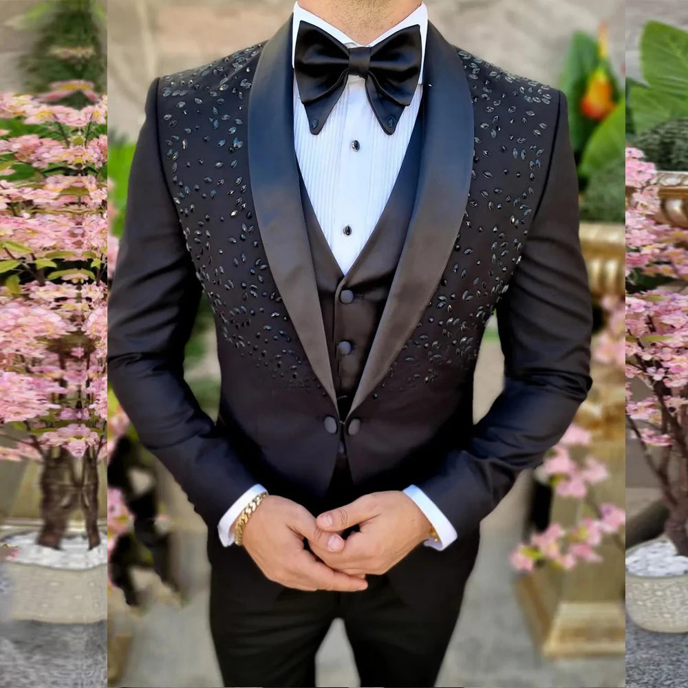 Ensemble élégant 3 pièces pour homme : blazer et gilet, veste de smoking élégante pour mariages, fêtes et événements formels, tenue noire de créateur