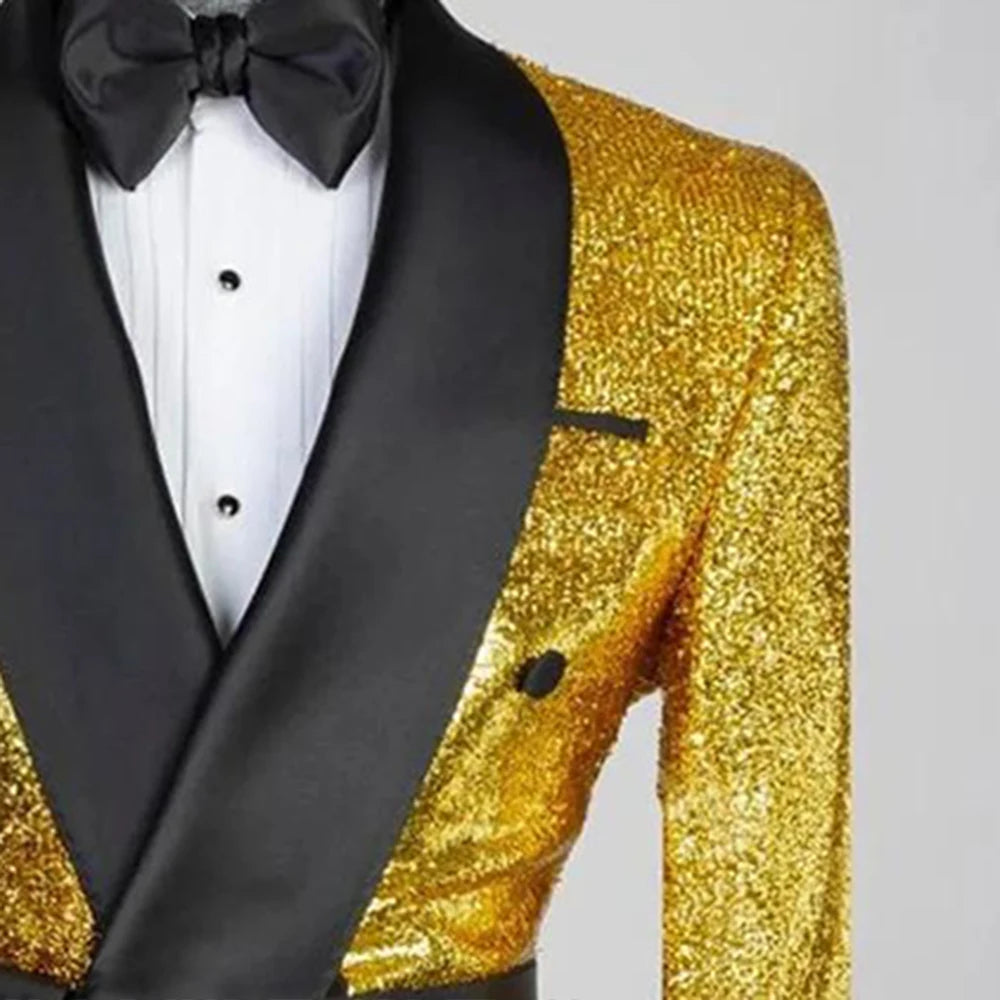 Costume 3 pièces doré scintillant pour homme : veste de smoking, pantalon et gilet exceptionnels pour fêtes et mariages
