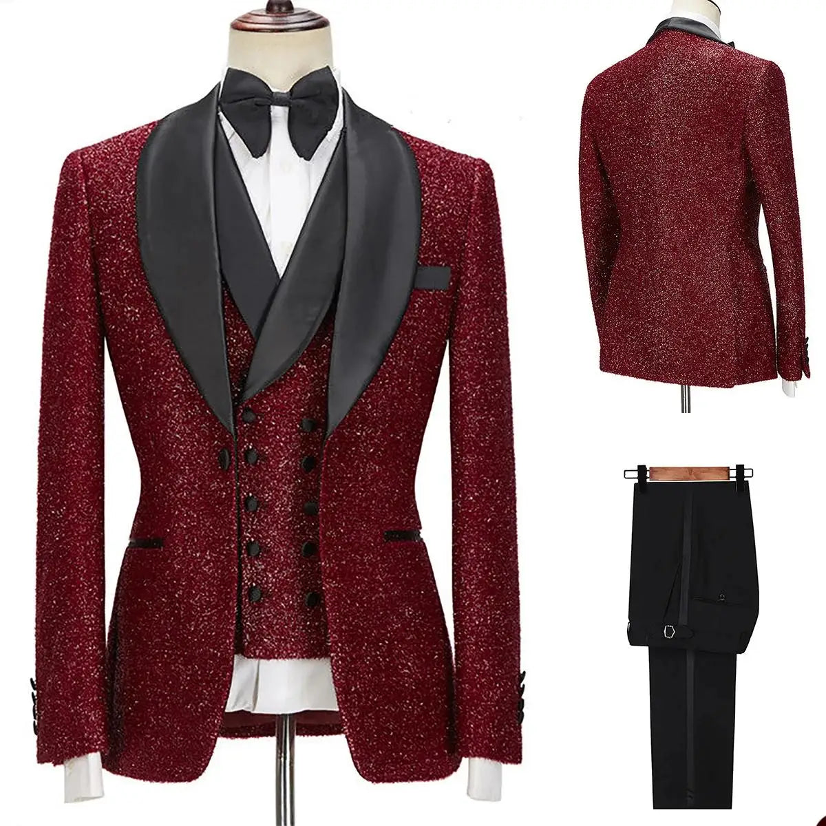 Impresionante esmoquin rojo brillante para hombre: blazer de primera calidad con chaleco y pantalón para fiestas, bodas y ocasiones especiales.