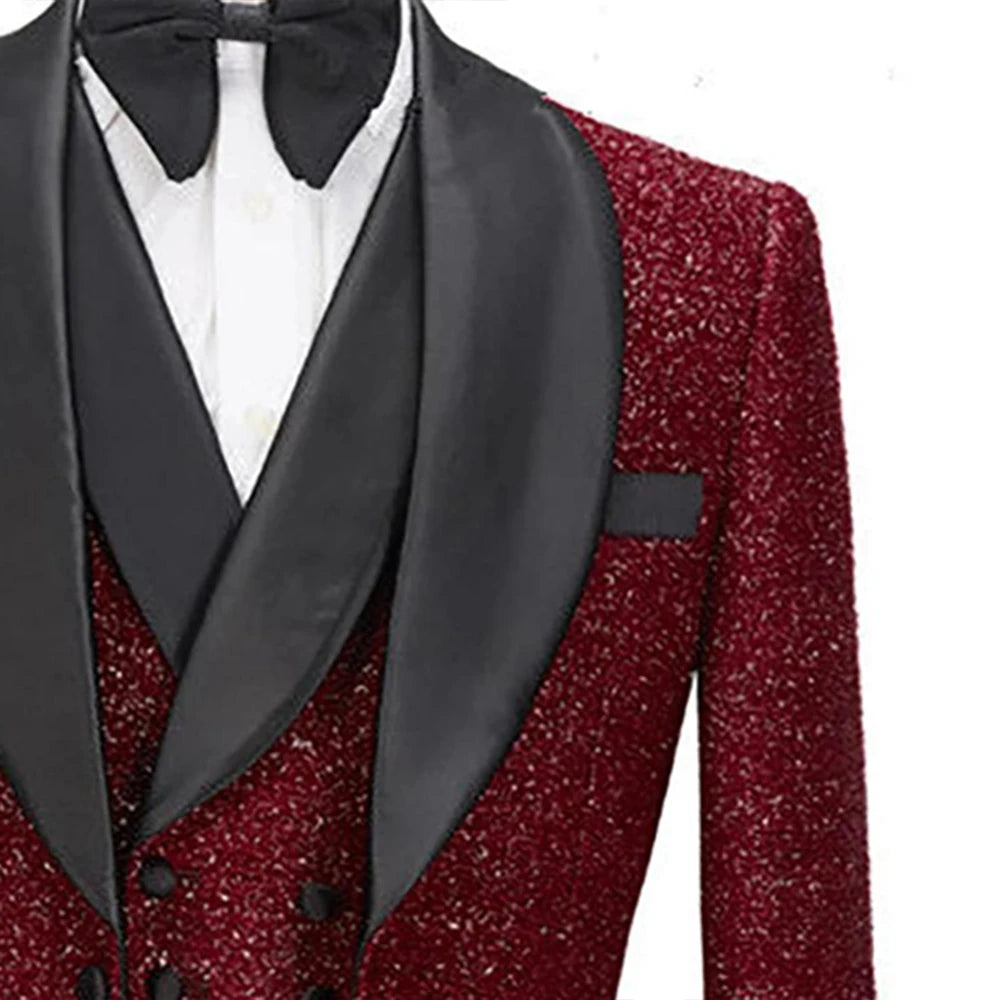 Impresionante esmoquin rojo brillante para hombre: blazer de primera calidad con chaleco y pantalón para fiestas, bodas y ocasiones especiales.