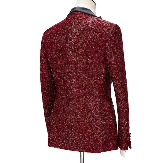 Superbe smoking rouge pailleté pour homme – Blazer de qualité supérieure avec gilet et pantalon pour fêtes, mariages et occasions spéciales
