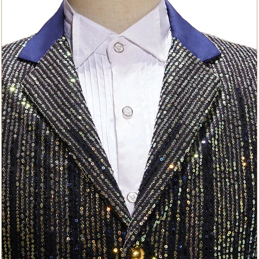 Glamoroso conjunto de esmoquin con lentejuelas para hombre, blazer y pantalón, para fiestas, bodas y eventos especiales: una declaración de moda a medida.