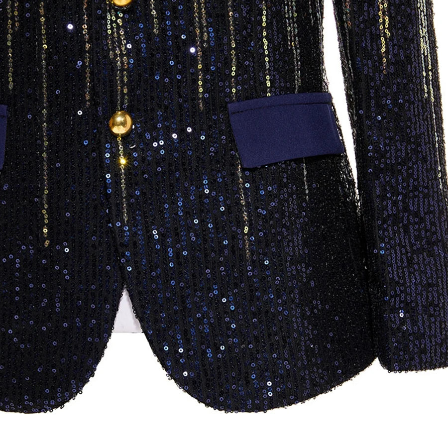 Glamoroso conjunto de esmoquin con lentejuelas para hombre, blazer y pantalón, para fiestas, bodas y eventos especiales: una declaración de moda a medida.