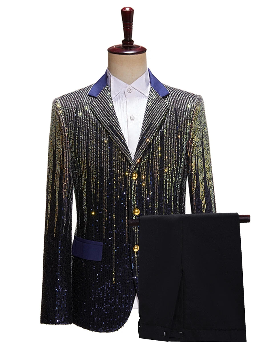 Glamoroso conjunto de esmoquin con lentejuelas para hombre, blazer y pantalón, para fiestas, bodas y eventos especiales: una declaración de moda a medida.