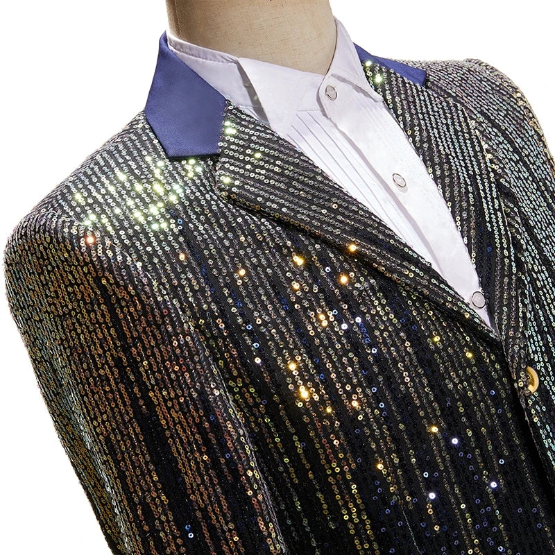 Glamoroso conjunto de esmoquin con lentejuelas para hombre, blazer y pantalón, para fiestas, bodas y eventos especiales: una declaración de moda a medida.