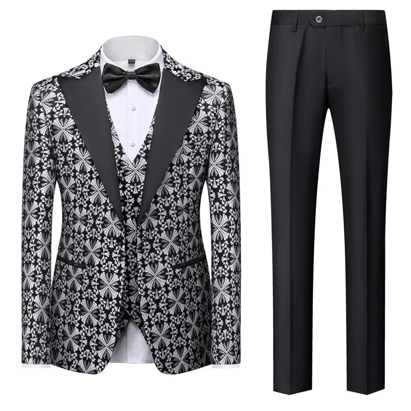 (Blazer+ Vest+Pants) Boutique Fashion Printing Men's Casual Formal Office Business Tuxedo Groom Wedding Dress Party Suits